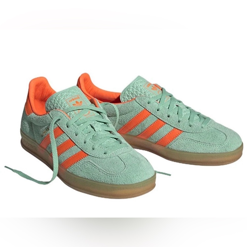 adidas Originals Mint Green Suede Sneakers with Orange Accents - Picture 2 of 11